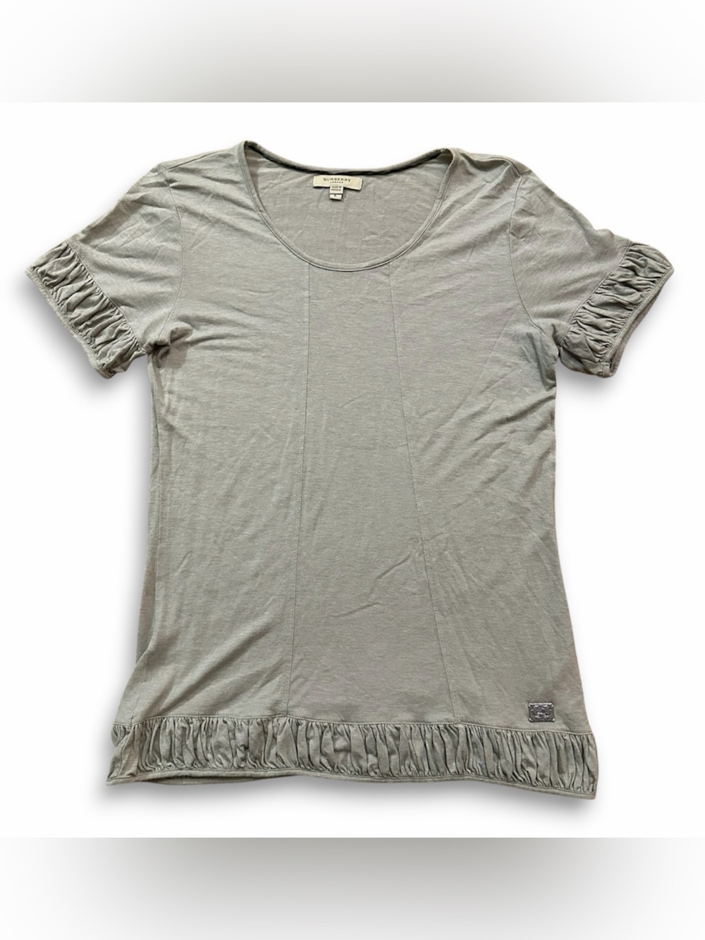 Burberry London Grey Ruffle Trim Short Sleeve Blouse
